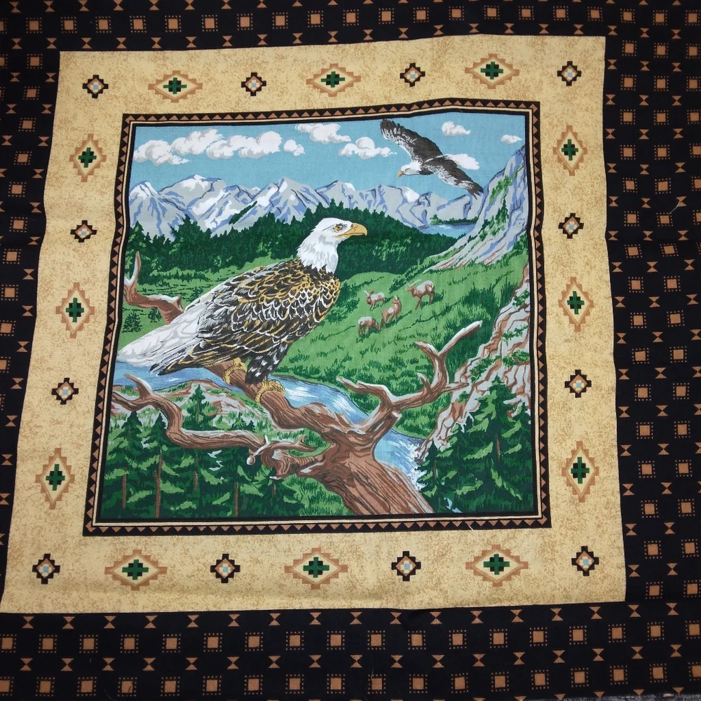 FABRIC PILLOW PANELS Eagle perched, eagle flight, elf, Buffalo